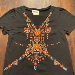 Savanna Jane Black Top with Colorful Embroidery